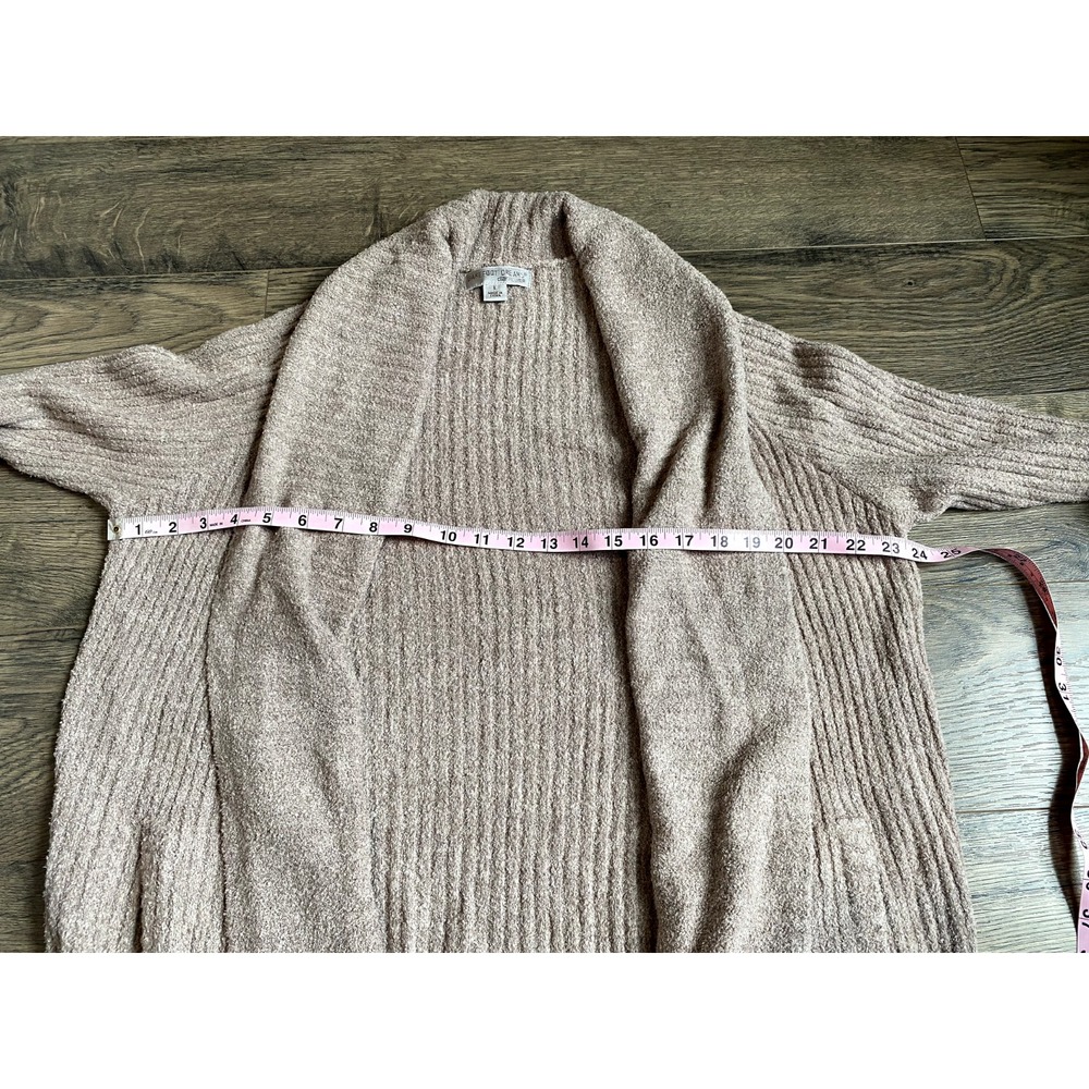 EUC Womens Barefoot Dreams cozy chic lite tan brown ribbed soft cardigan size L - Picture 9 of 10